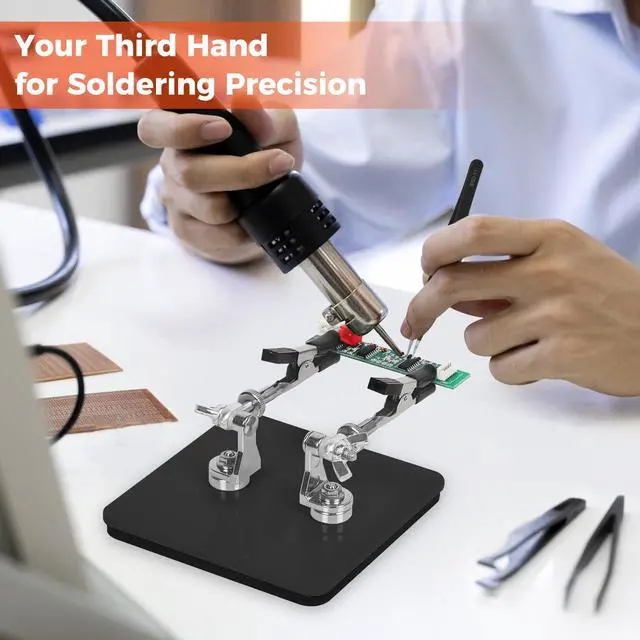 Alt view image 5 of 7 - Helping Hands Soldering Station Compact Solder Clamp Tool for Electronics, Jewelry, DIY Repair & Small PCB Holder Projects with 3.9" Base, 2 Flexible Magnetic Arms, Adjustable Versatile Stand