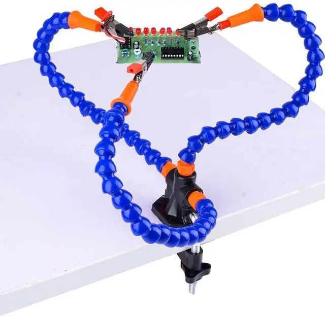 Main image of Third hand tool - Soldering station helping hand - 3 Flexible Arms with Adjustable Vise Table Desk Clamp Base solder holder for Pcb Repair, Jewelry Making Blue