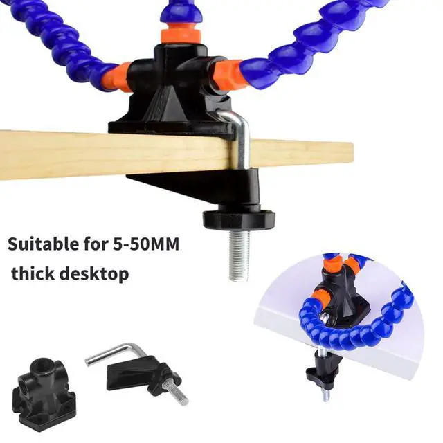Alt view image 3 of 7 - Third hand tool - Soldering station helping hand - 3 Flexible Arms with Adjustable Vise Table Desk Clamp Base solder holder for Pcb Repair, Jewelry Making Blue
