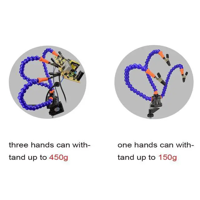 Alt view image 6 of 7 - Third hand tool - Soldering station helping hand - 3 Flexible Arms with Adjustable Vise Table Desk Clamp Base solder holder for Pcb Repair, Jewelry Making Blue
