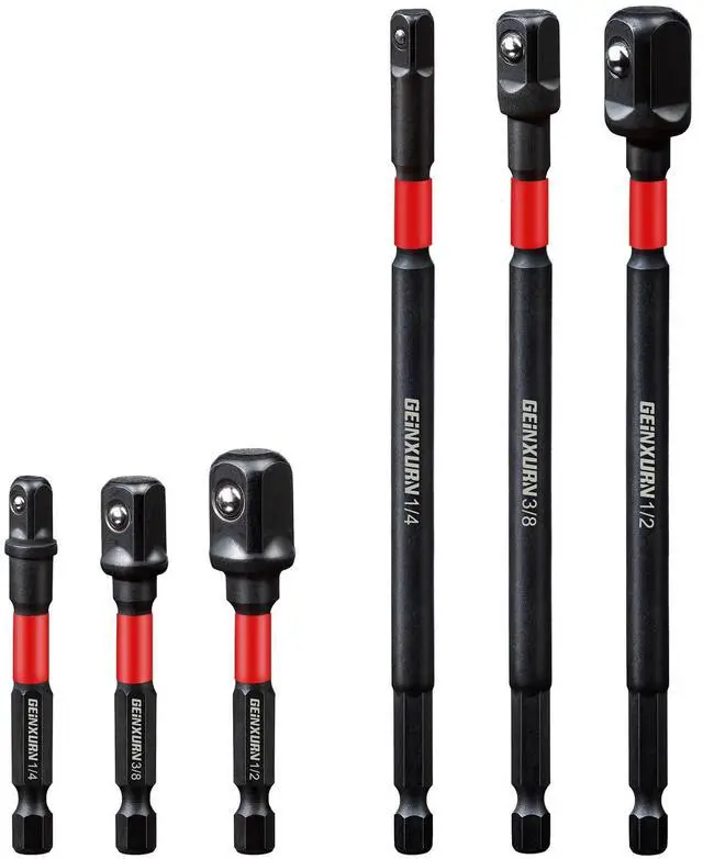 Main image of 6Pcs Impact Socket Adapter Set,1/4" 3/8" and 1/2" Drive, (3" and 6") Extension Bit with Holder, Adapt Your Power Drill to High Torque Impact Wrench