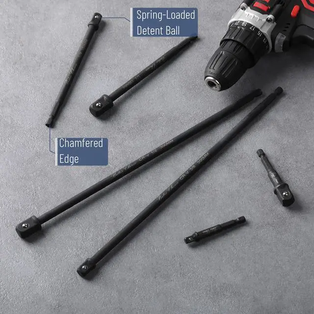 Alt view image 5 of 7 - Impact Socket Adapter Set with Holder, 9 pcs, 40Cr Alloy Steel, 3", 6" & 12" Long, 1/4" Hex Shank, 1/4", 3/8" & 1/2" Drive, Black Oxford Bag, Drill Socket Adapter for Drill