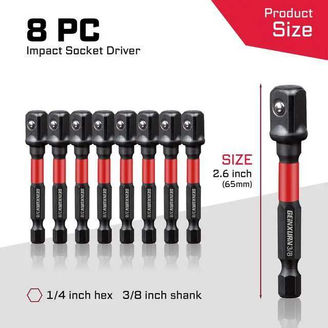 Alt view image 2 of 7 - 8Pcs Impact Socket Adapter Set, 3/8" Drive Square, 2.5Inches Extension Bit Socket Driver Set, Adapt Your Power Drill to High Torque Impact Wrench