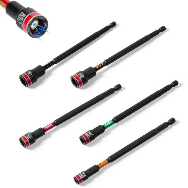 Main image of Impact Nut Driver Set, 5 Pieces 6Long 1/45/163/87/161/26 Point Alloy Steel Magnetic SAE Nut Setter Set Use For Require Installing 1/4 Hex Shank Impact Driver with Case Box