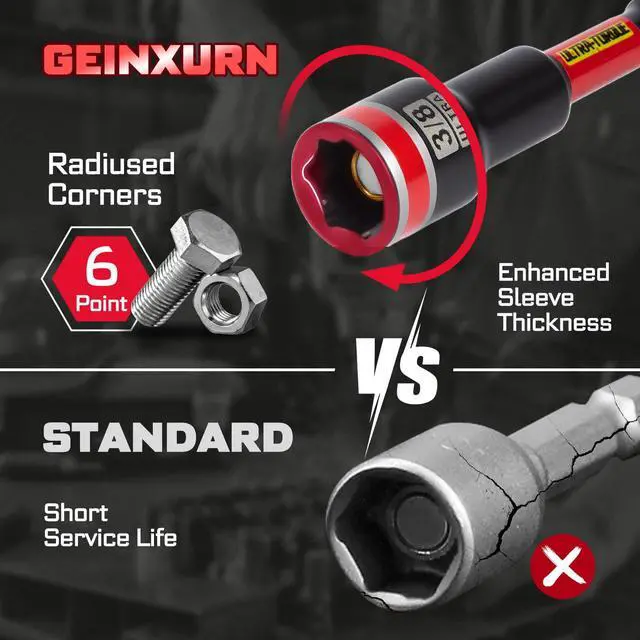 Alt view image 5 of 7 - Impact Nut Driver Set, 5 Pieces 6Long 1/45/163/87/161/26 Point Alloy Steel Magnetic SAE Nut Setter Set Use For Require Installing 1/4 Hex Shank Impact Driver with Case Box