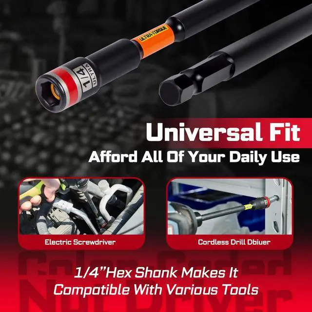 Alt view image 7 of 7 - Impact Nut Driver Set, 5 Pieces 6Long 1/45/163/87/161/26 Point Alloy Steel Magnetic SAE Nut Setter Set Use For Require Installing 1/4 Hex Shank Impact Driver with Case Box
