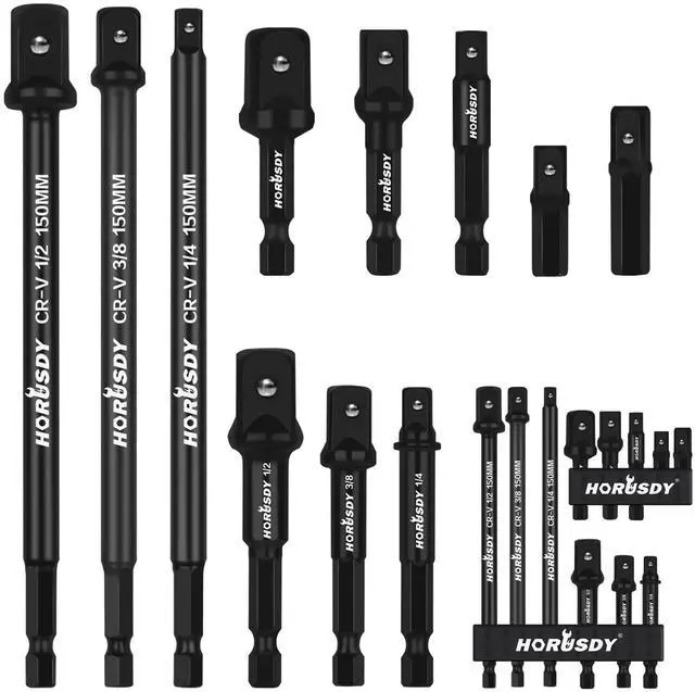 Main image of 11-Piece Impact Socket Adapter Set, 1/4-Inch Hex Shank, Cr-V Steel High Torque Drill Extension Bits, 1/4" 3/8" 1/2" Impact Driver Socket Adapters with Storage Holder