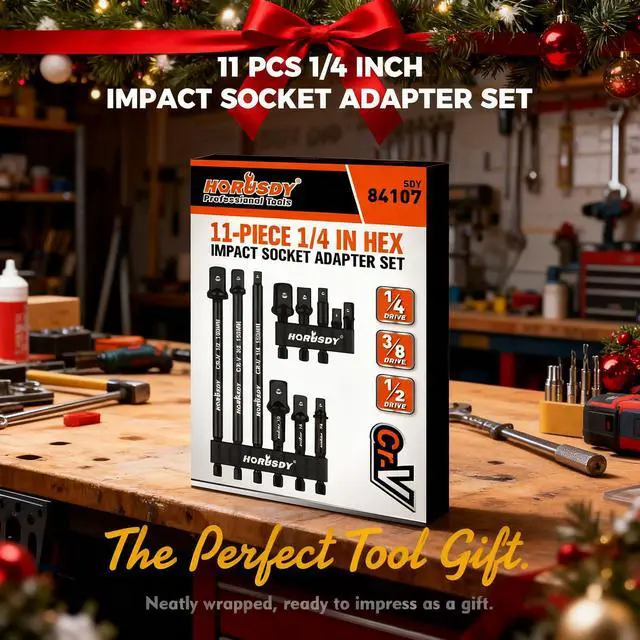 Alt view image 2 of 7 - 11-Piece Impact Socket Adapter Set, 1/4-Inch Hex Shank, Cr-V Steel High Torque Drill Extension Bits, 1/4" 3/8" 1/2" Impact Driver Socket Adapters with Storage Holder