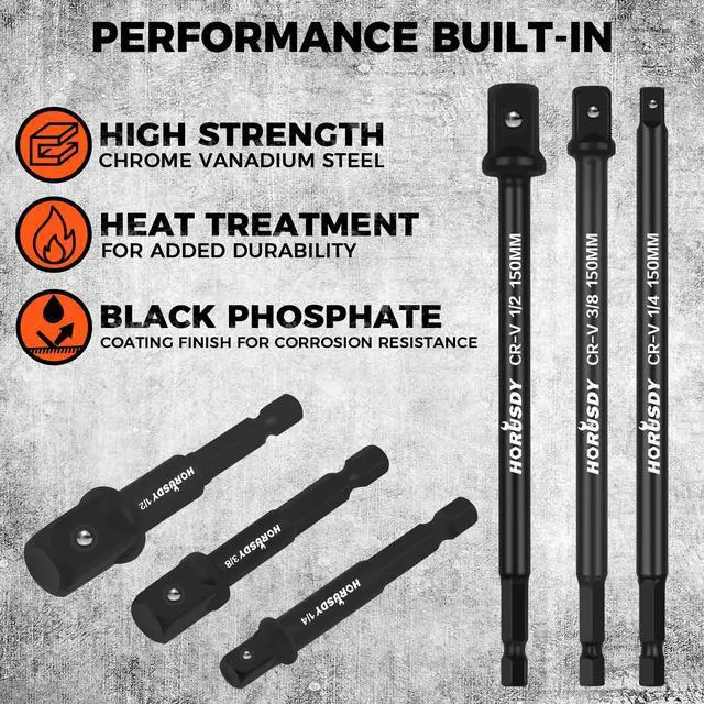 Alt view image 6 of 7 - 11-Piece Impact Socket Adapter Set, 1/4-Inch Hex Shank, Cr-V Steel High Torque Drill Extension Bits, 1/4" 3/8" 1/2" Impact Driver Socket Adapters with Storage Holder