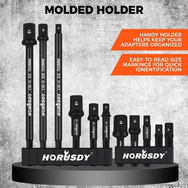 Alt view image 7 of 7 - 11-Piece Impact Socket Adapter Set, 1/4-Inch Hex Shank, Cr-V Steel High Torque Drill Extension Bits, 1/4" 3/8" 1/2" Impact Driver Socket Adapters with Storage Holder