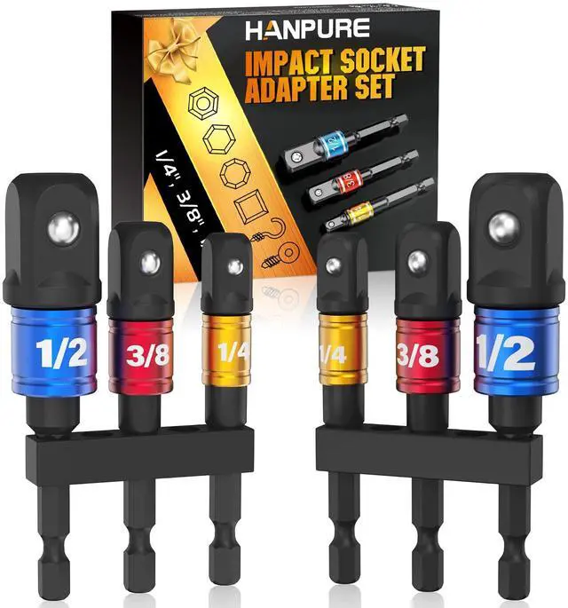 Main image of Impact Socket Adapter Set for Drill - Tools for Men Gadgets 1/4" 3/8" 1/2" Impact Grade Driver Bit Set Extension Bit with Holder Ratchet Wrench Nut Hex Drive Adapter Hand Power Accessories Cool Stuff