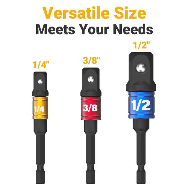Alt view image 2 of 7 - Impact Socket Adapter Set for Drill - Tools for Men Gadgets 1/4" 3/8" 1/2" Impact Grade Driver Bit Set Extension Bit with Holder Ratchet Wrench Nut Hex Drive Adapter Hand Power Accessories Cool Stuff