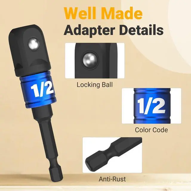 Alt view image 4 of 7 - Impact Socket Adapter Set for Drill - Tools for Men Gadgets 1/4" 3/8" 1/2" Impact Grade Driver Bit Set Extension Bit with Holder Ratchet Wrench Nut Hex Drive Adapter Hand Power Accessories Cool Stuff