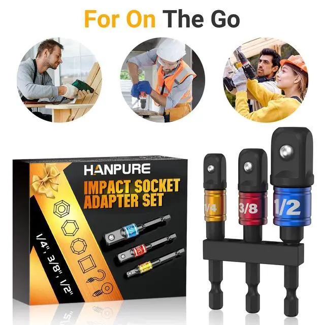 Alt view image 7 of 7 - Impact Socket Adapter Set for Drill - Tools for Men Gadgets 1/4" 3/8" 1/2" Impact Grade Driver Bit Set Extension Bit with Holder Ratchet Wrench Nut Hex Drive Adapter Hand Power Accessories Cool Stuff