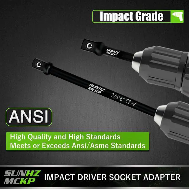 Alt view image 5 of 7 - 6-Piece Impact Socket Adapter Set for Drill, 3-Inch & 6-Inch Hex Shank Extension Bit, 1/4" 3/8" 1/2" Drive Socket Adapters with Holder, For Power Drill & Impact Wrench