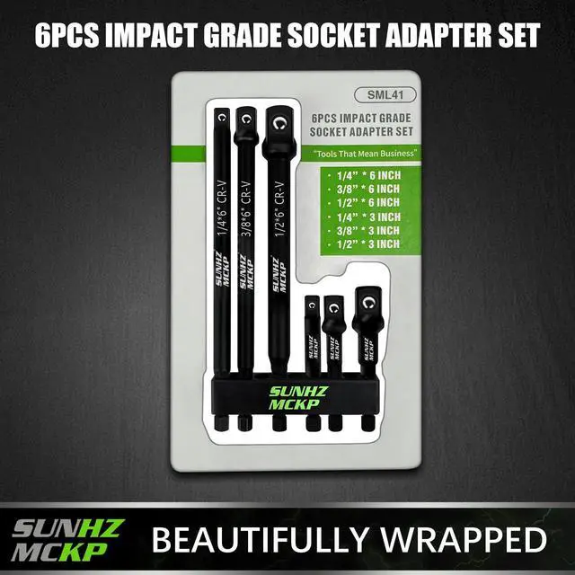 Alt view image 6 of 7 - 6-Piece Impact Socket Adapter Set for Drill, 3-Inch & 6-Inch Hex Shank Extension Bit, 1/4" 3/8" 1/2" Drive Socket Adapters with Holder, For Power Drill & Impact Wrench