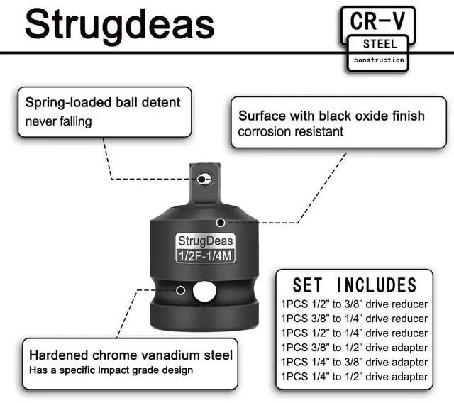 Alt view image 3 of 7 - 6 Piece Impact Socket Adapter and Reducer Set