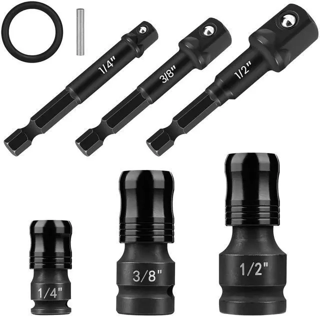Main image of 6-Piece Impact Socket Adapter Set, 1/4" 3/8" 1/2" Square Drive to 1/4" Hex Bit Holder & Hex Shank Drill Socket Adapter, Quick Release Cr-Mo Adapters for Impact Wrench, Power Drill, Driver