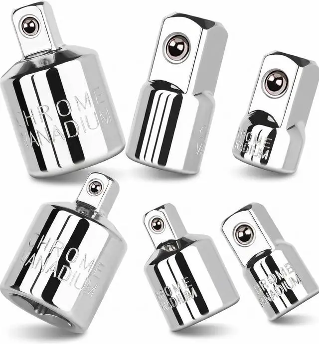 Main image of 6 PCS Socket Adapter and Reducer Set, 1/4 to 3/8, 3/8 to 1/2, 1/4 to 1/2 Impact Ready, Premium Chrome Vanadium Steel Ratchet/Socket Extension/Conversion Kit/Set