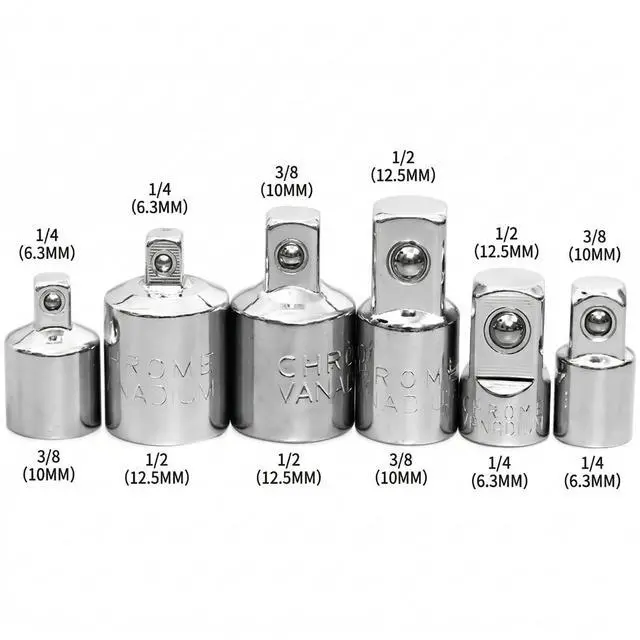 Alt view image 2 of 7 - 6 PCS Socket Adapter and Reducer Set, 1/4 to 3/8, 3/8 to 1/2, 1/4 to 1/2 Impact Ready, Premium Chrome Vanadium Steel Ratchet/Socket Extension/Conversion Kit/Set