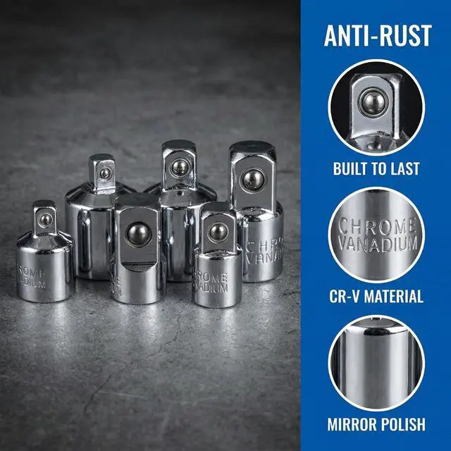 Alt view image 3 of 7 - 6 PCS Socket Adapter and Reducer Set, 1/4 to 3/8, 3/8 to 1/2, 1/4 to 1/2 Impact Ready, Premium Chrome Vanadium Steel Ratchet/Socket Extension/Conversion Kit/Set