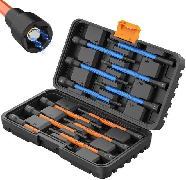 Main image of 12PCS Nut Driver Set for Impact Drill, Magnetic SAE/Metric 1/4" Hex Shank Nut Drivers, 6 Inch Extra Long Socket Set for Drill with Sturdy Tool Box, Hand Tools for Men/Women to DIY and Repair Car