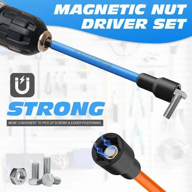 Alt view image 4 of 7 - 12PCS Nut Driver Set for Impact Drill, Magnetic SAE/Metric 1/4" Hex Shank Nut Drivers, 6 Inch Extra Long Socket Set for Drill with Sturdy Tool Box, Hand Tools for Men/Women to DIY and Repair Car
