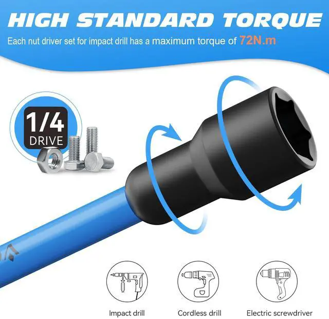 Alt view image 5 of 7 - 12PCS Nut Driver Set for Impact Drill, Magnetic SAE/Metric 1/4" Hex Shank Nut Drivers, 6 Inch Extra Long Socket Set for Drill with Sturdy Tool Box, Hand Tools for Men/Women to DIY and Repair Car