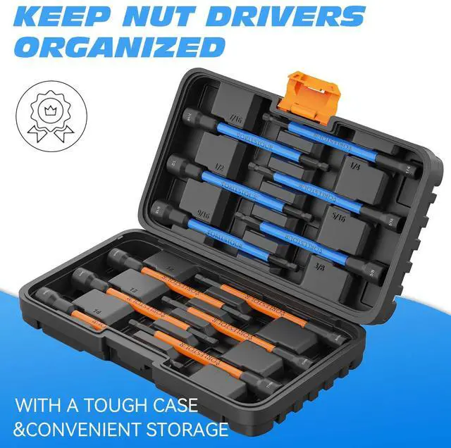 Alt view image 7 of 7 - 12PCS Nut Driver Set for Impact Drill, Magnetic SAE/Metric 1/4" Hex Shank Nut Drivers, 6 Inch Extra Long Socket Set for Drill with Sturdy Tool Box, Hand Tools for Men/Women to DIY and Repair Car
