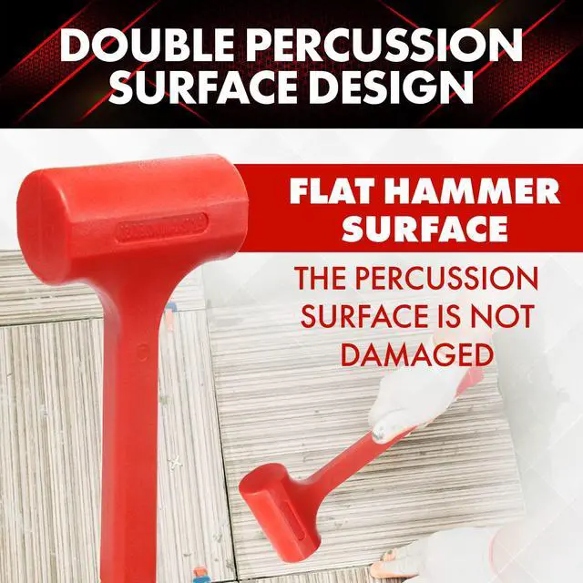 Alt view image 2 of 7 - 1LB Dead Blow Hammer- Red, Mallet | Machinist Tools | Unibody Molded | Checkered Grip | Spark and Rebound Resistant