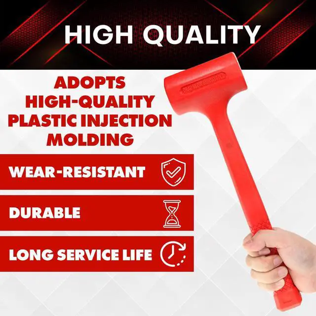 Alt view image 4 of 7 - 1LB Dead Blow Hammer- Red, Mallet | Machinist Tools | Unibody Molded | Checkered Grip | Spark and Rebound Resistant