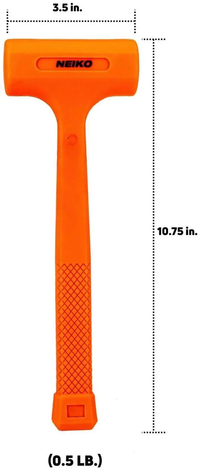 Alt view image 2 of 5 - 02842A Dead Blow Hammer, 0.5 Pounds, Neon Orange Deadblow Hammers, Mallet, Spark and Rebound Resistant, Unibody Molded, Soft Blow Rubber, Checkered Grip, Steel Shot and Core