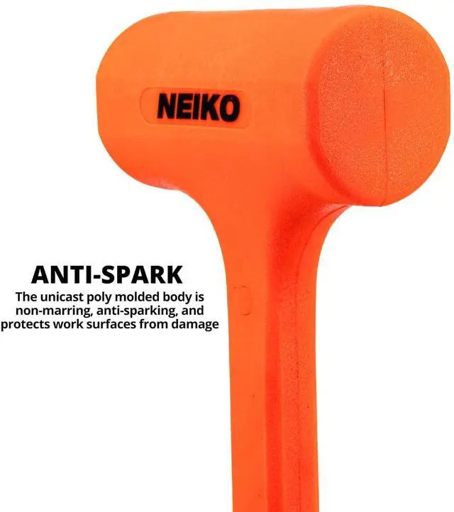 Alt view image 3 of 5 - 02842A Dead Blow Hammer, 0.5 Pounds, Neon Orange Deadblow Hammers, Mallet, Spark and Rebound Resistant, Unibody Molded, Soft Blow Rubber, Checkered Grip, Steel Shot and Core