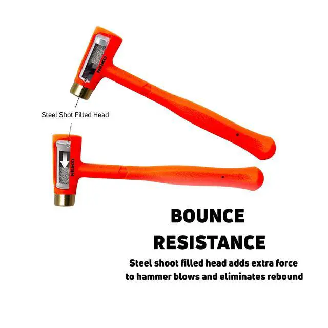 Alt view image 3 of 6 - 02870A Dead Blow Hammer With Brass Cap, 0.75 Pounds, Neon Orange Deadblow Hammers, Mallet, Spark and Rebound Resistant, Unibody Molded, Soft Blow Rubber, Non Slip Grip, Steel Shot and Core