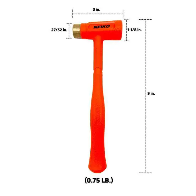 Alt view image 2 of 6 - 02870A Dead Blow Hammer With Brass Cap, 0.75 Pounds, Neon Orange Deadblow Hammers, Mallet, Spark and Rebound Resistant, Unibody Molded, Soft Blow Rubber, Non Slip Grip, Steel Shot and Core