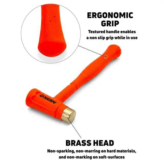 Alt view image 4 of 6 - 02870A Dead Blow Hammer With Brass Cap, 0.75 Pounds, Neon Orange Deadblow Hammers, Mallet, Spark and Rebound Resistant, Unibody Molded, Soft Blow Rubber, Non Slip Grip, Steel Shot and Core