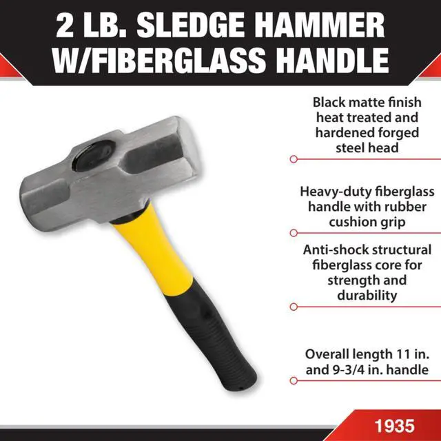 Alt view image 2 of 6 - 1935 2lb Fiberglass Handle Sledge Hammer , Black