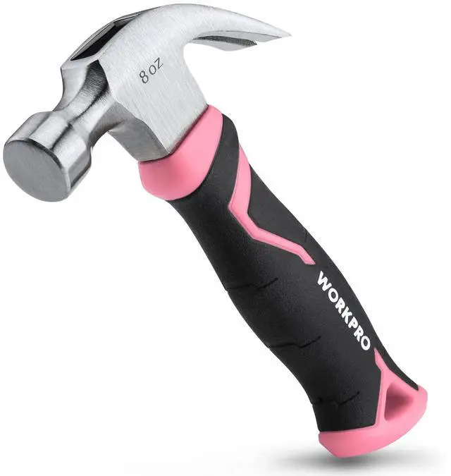 Main image of 8 oz Claw Hammer with Fiberglass Handle, All Purpose Hammer with Forged Hardened Steel Head, Pink Ribbon