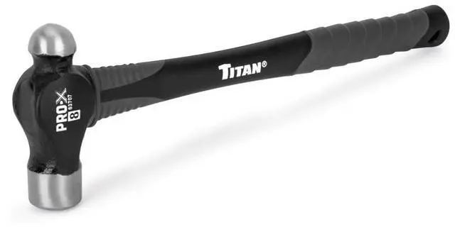 Main image of Pro-X 63707 8oz Ball Pein Hammer, 11" Shock Absorbing Fiberglass Handle with Textured Rubber Grip, Overstrike Protection, Forged Steel Head