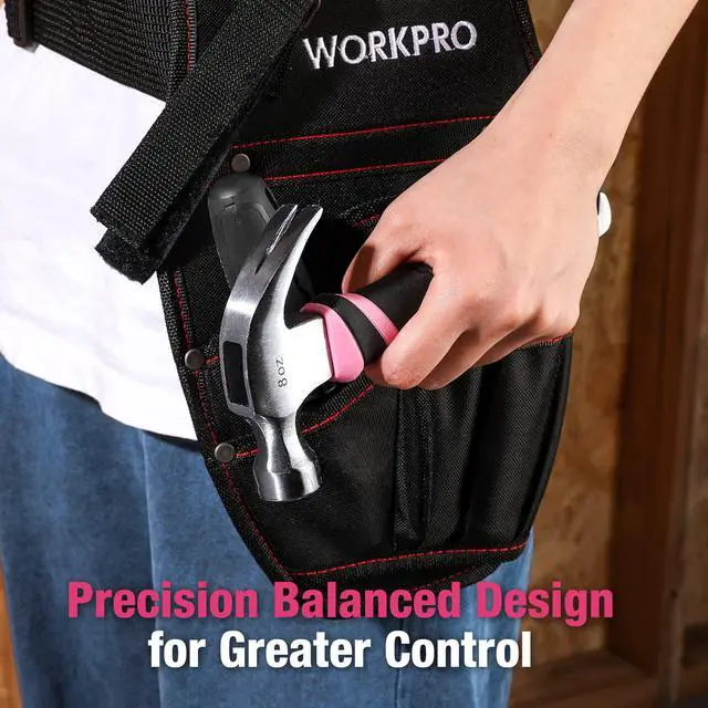 Alt view image 6 of 7 - 8 oz Claw Hammer with Fiberglass Handle, All Purpose Hammer with Forged Hardened Steel Head, Pink Ribbon
