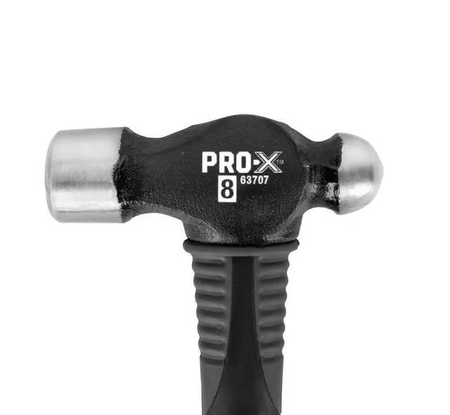 Alt view image 7 of 7 - Pro-X 63707 8oz Ball Pein Hammer, 11" Shock Absorbing Fiberglass Handle with Textured Rubber Grip, Overstrike Protection, Forged Steel Head