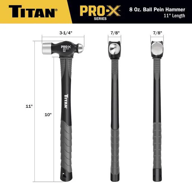Alt view image 5 of 7 - Pro-X 63707 8oz Ball Pein Hammer, 11" Shock Absorbing Fiberglass Handle with Textured Rubber Grip, Overstrike Protection, Forged Steel Head