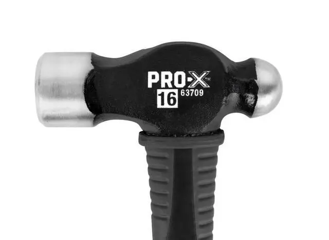 Alt view image 7 of 7 - Pro-X 63709 16oz Ball Pein Hammer, 13" Shock Absorbing Fiberglass Handle with Textured Rubber Grip, Overstrike Protection, Forged Steel Head