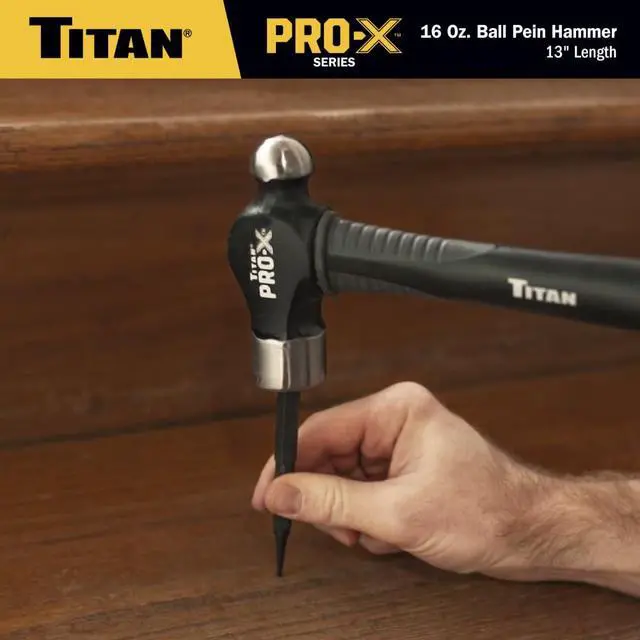 Alt view image 6 of 7 - Pro-X 63709 16oz Ball Pein Hammer, 13" Shock Absorbing Fiberglass Handle with Textured Rubber Grip, Overstrike Protection, Forged Steel Head