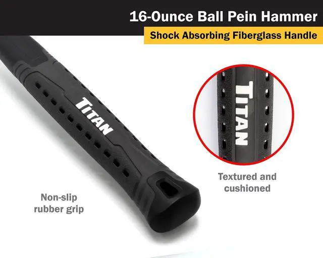 Alt view image 4 of 4 - 63316 16oz Ball Pein Hammer, Forged Steel Head, 12.5" Shock Absorbing Fiberglass Handle with Textured Rubber Grip