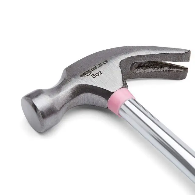 Alt view image 3 of 6 - 8 oz Claw Hammer with Shock Reduction, No-Slip Rubber Grip, Pink