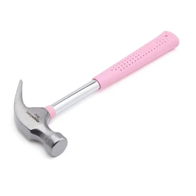 Alt view image 2 of 6 - 8 oz Claw Hammer with Shock Reduction, No-Slip Rubber Grip, Pink