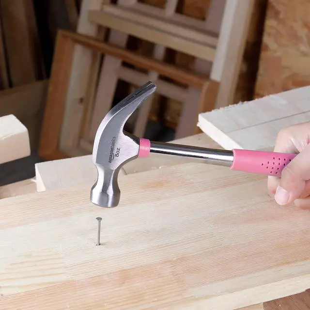Alt view image 5 of 6 - 8 oz Claw Hammer with Shock Reduction, No-Slip Rubber Grip, Pink