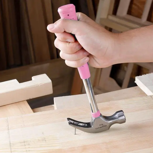 Alt view image 6 of 6 - 8 oz Claw Hammer with Shock Reduction, No-Slip Rubber Grip, Pink