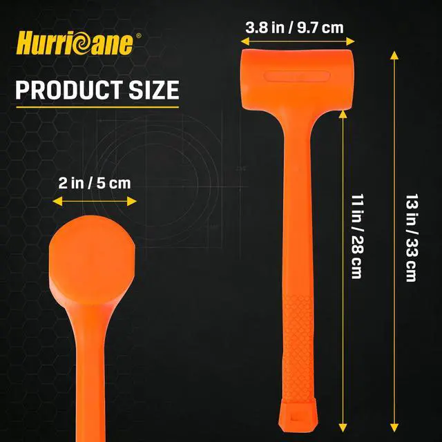 Alt view image 2 of 7 - 2 LB Dead Blow Hammer, No-Rebound Mallet with Solid Steel Core Handle, Spark-Resistant & Non-Marring, for Auto Body, Woodworking & Tile Work